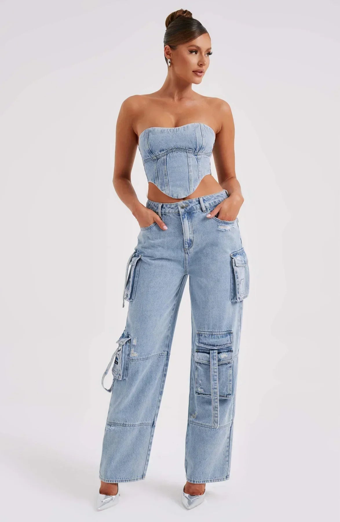 Lisbeth | Sæt med denimkorset og cargo-bukser