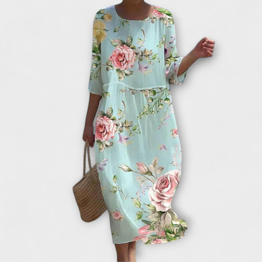 Sofie | Stilfuld Blomstret Midi Kjole