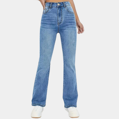 Edna | Højtaljet, Udslået Denim