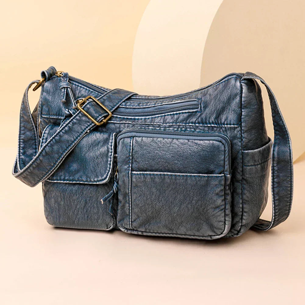 Lykke™ | Vintage Læder Skuldertaske med Flere Rum