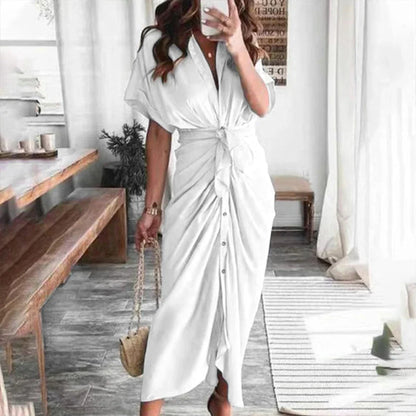 Amanda | Stilfuld Knaplukket Draperet Maxi Kjole
