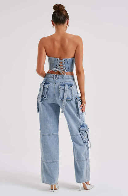 Lisbeth | Sæt med denimkorset og cargo-bukser