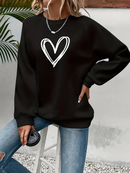 Gunhild | Casual Sweatshirt Med Hjerteprint