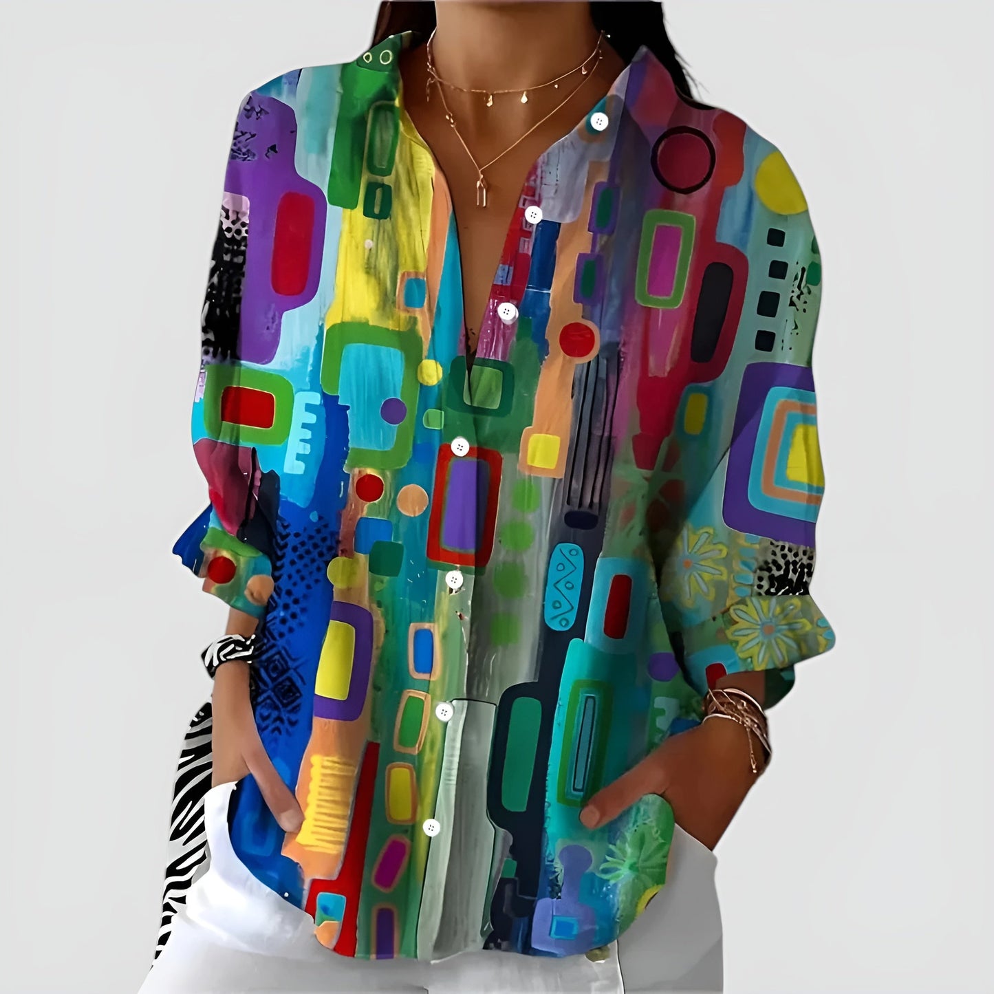 Edna™ bluse med geometrisk mønster